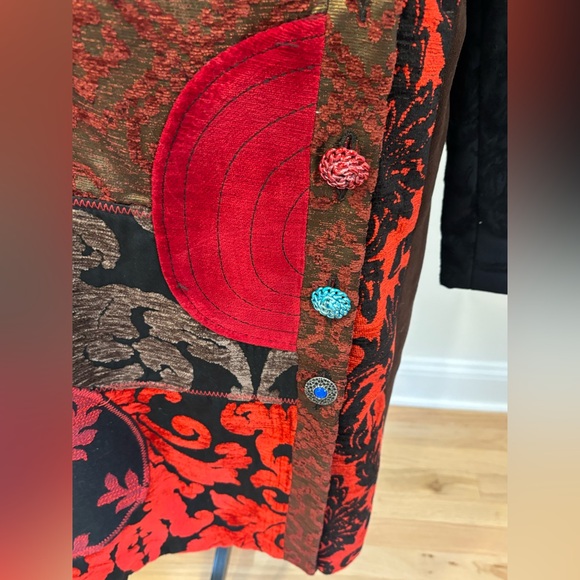 Desigual Womens Patchwork tapestry Multicolor Long Coat Jacket Size 46 - Picture 2 of 11